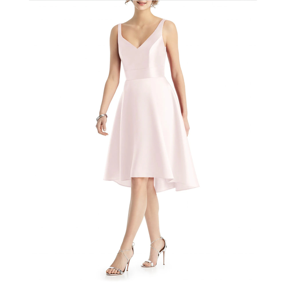 Alfred Sung Women's Style D765‎ Size 8 Sateen Twill V Neck Dress Blush Pink NWT
